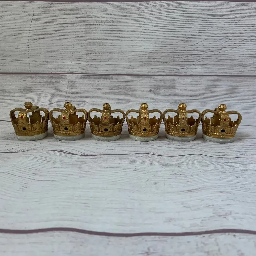 Vintage Wilton Gold King Crown Cake Toppers Set of 6 Cupcake Candle Holders